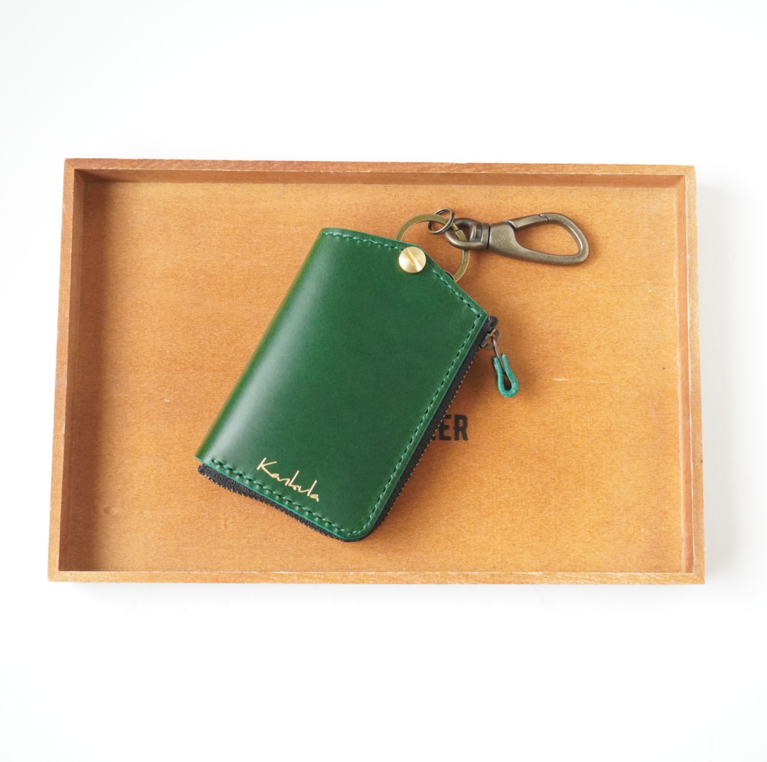 ブッテーロ緑、糸緑、ファスナーブラックアンティーク