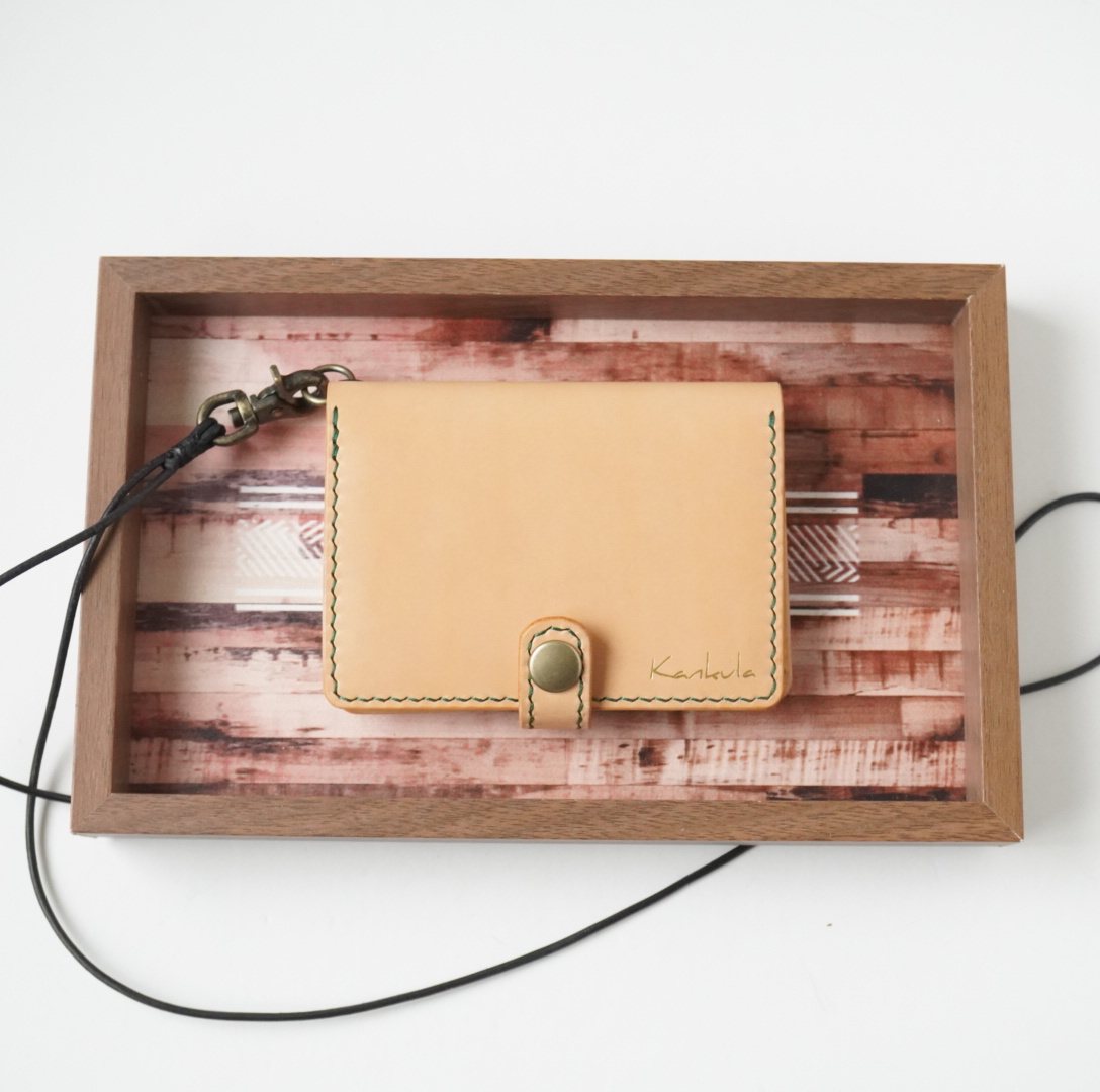 ブッテーロナチュラル、糸緑、金具アンティーク